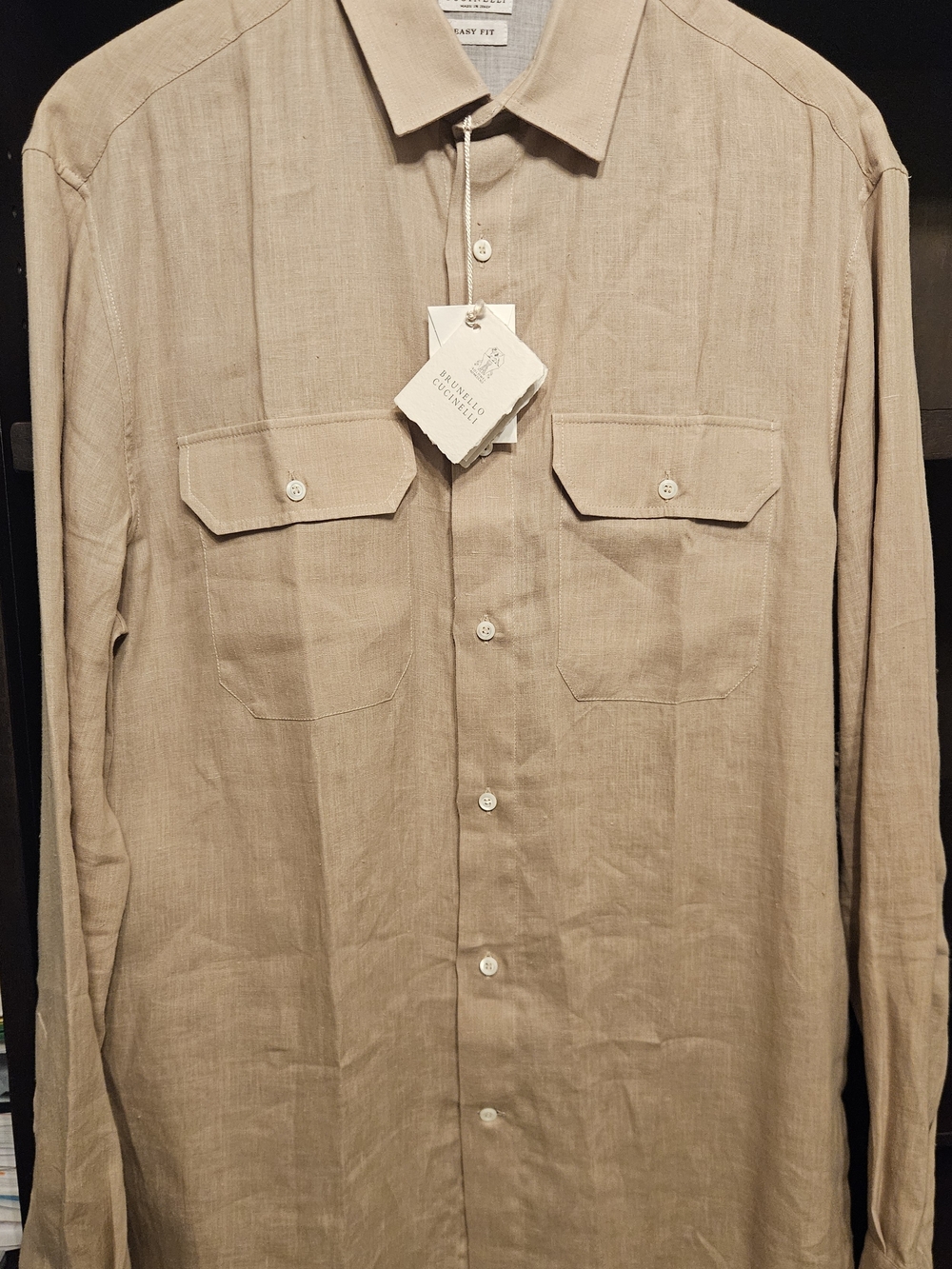 Brunello Cucinelli Beige-Tan Linen Casual Button-Down Shirt - Picture 6 of 6